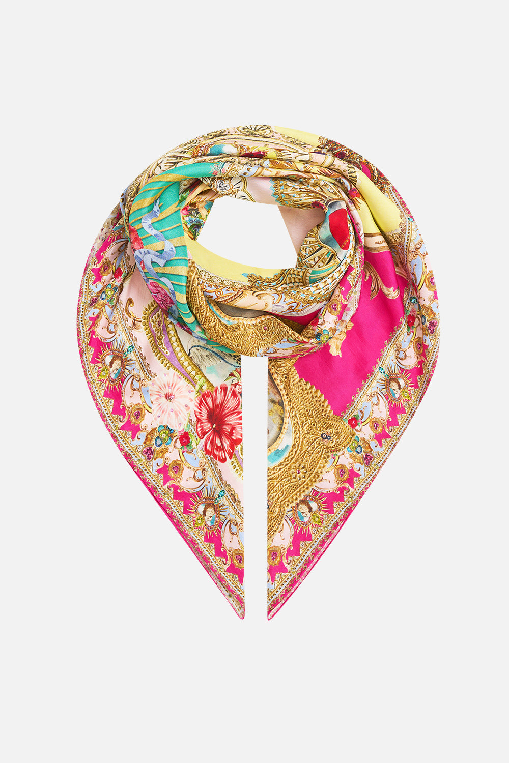 The CAMILLA LARGE CRYSTALLED SILK SQUARE SCARF PAINTED PRAYERSPAINTED PRAYERS