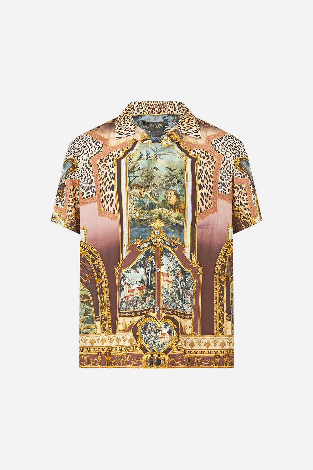 The CAMILLA Short Sleeve Camp Collared Shirt Animals in the Palace in our Animals in the Palace print.