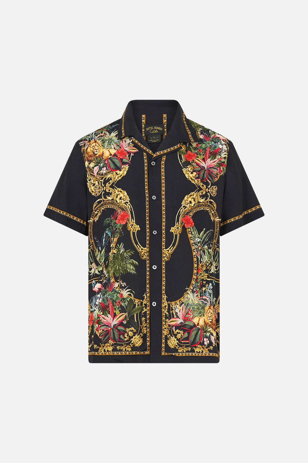 The CAMILLA Short Sleeve Camp Collared Shirt Palace Zoology in our Palace Zoology print.