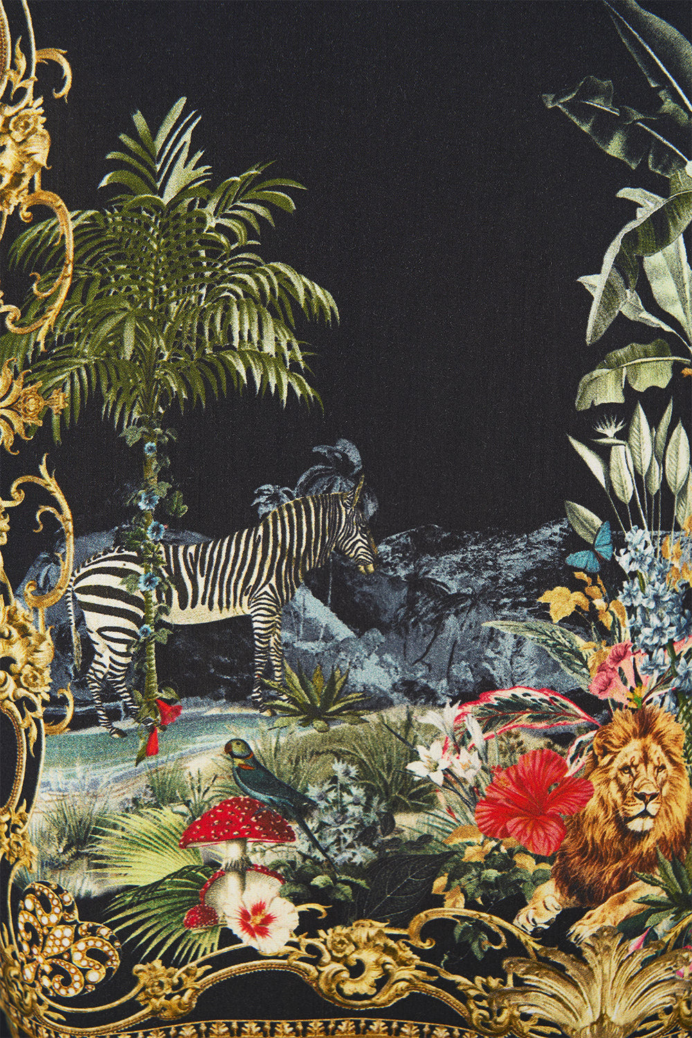 The CAMILLA Short Sleeve Camp Collared Shirt Palace Zoology in our Palace Zoology print.