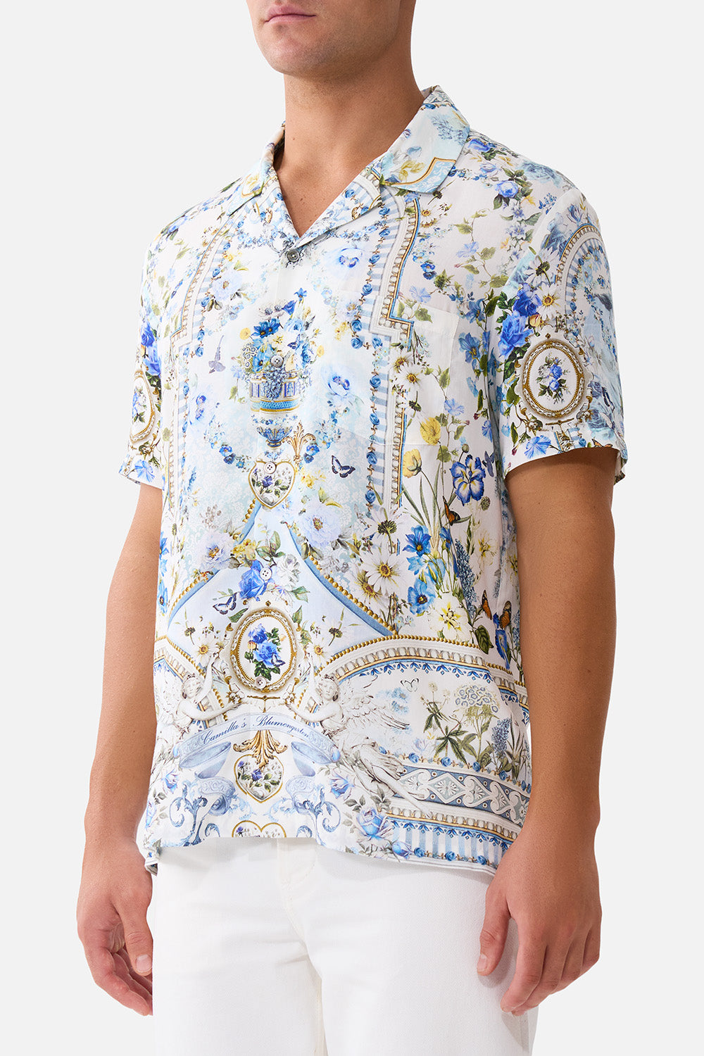 SHORT SLEEVE CAMP COLLARED SHIRT DANDELION SKIES