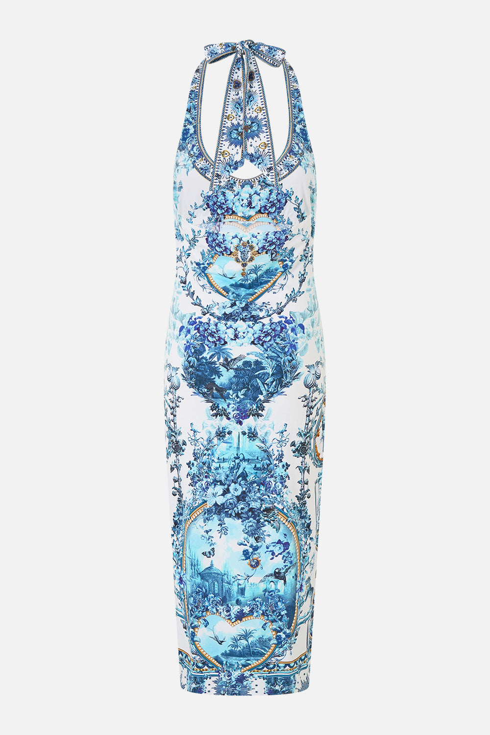The CAMILLA Jersey Halter Dress The Porcelain Parlour in our The Porcelain Parlour print.