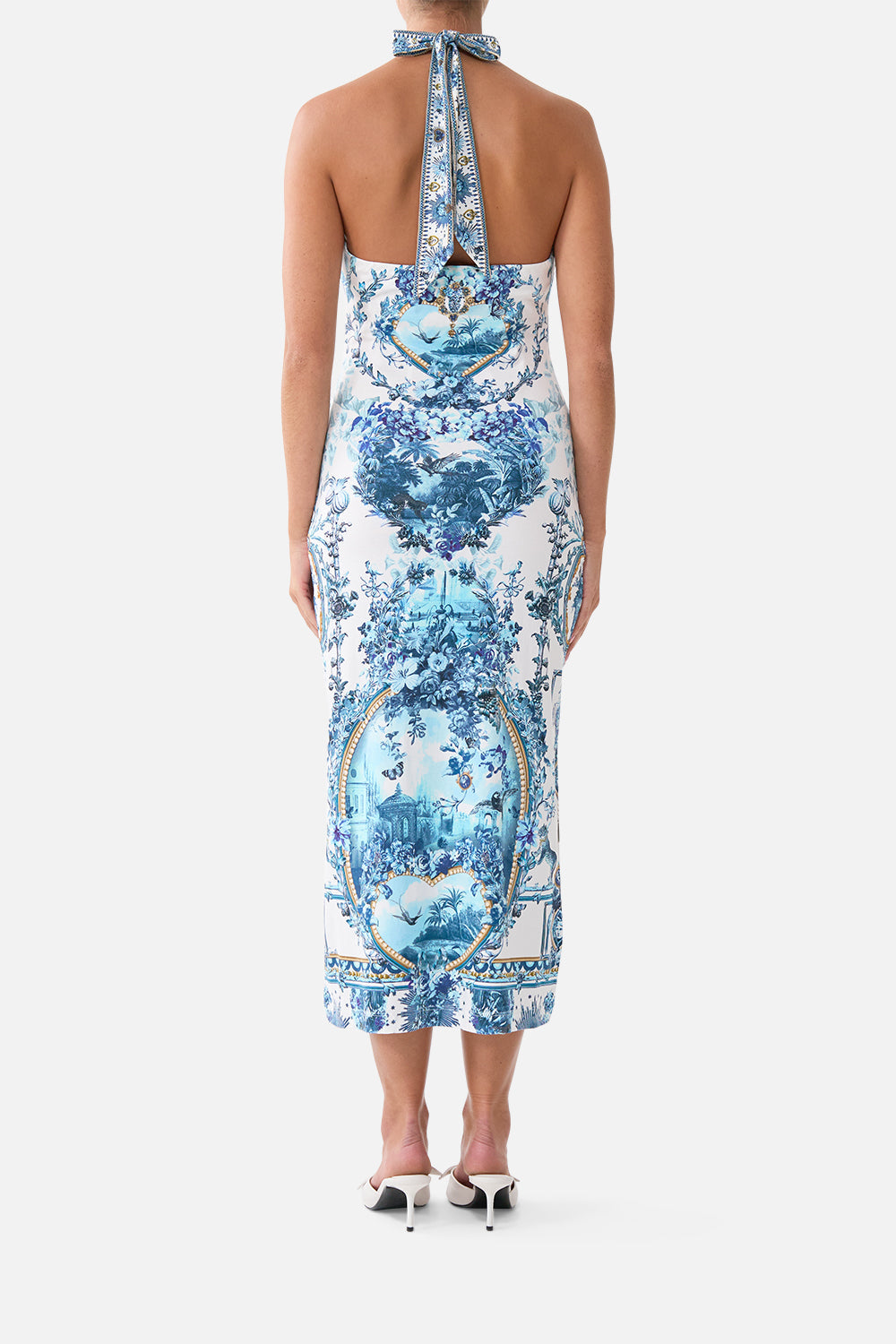 The CAMILLA Jersey Halter Dress The Porcelain Parlour in our The Porcelain Parlour print.