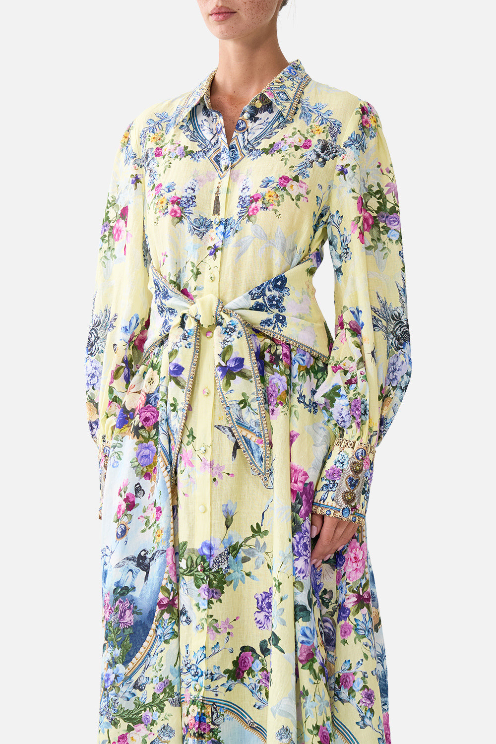 The CAMILLA Waist Tie Shirt Dress Chinoiserie Child in our Chinoiserie Child print.