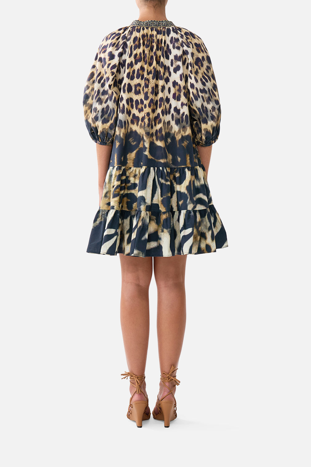 The CAMILLA Puff Sleeve Shirt Dress Leotigra Land in our Leotigra Land print.