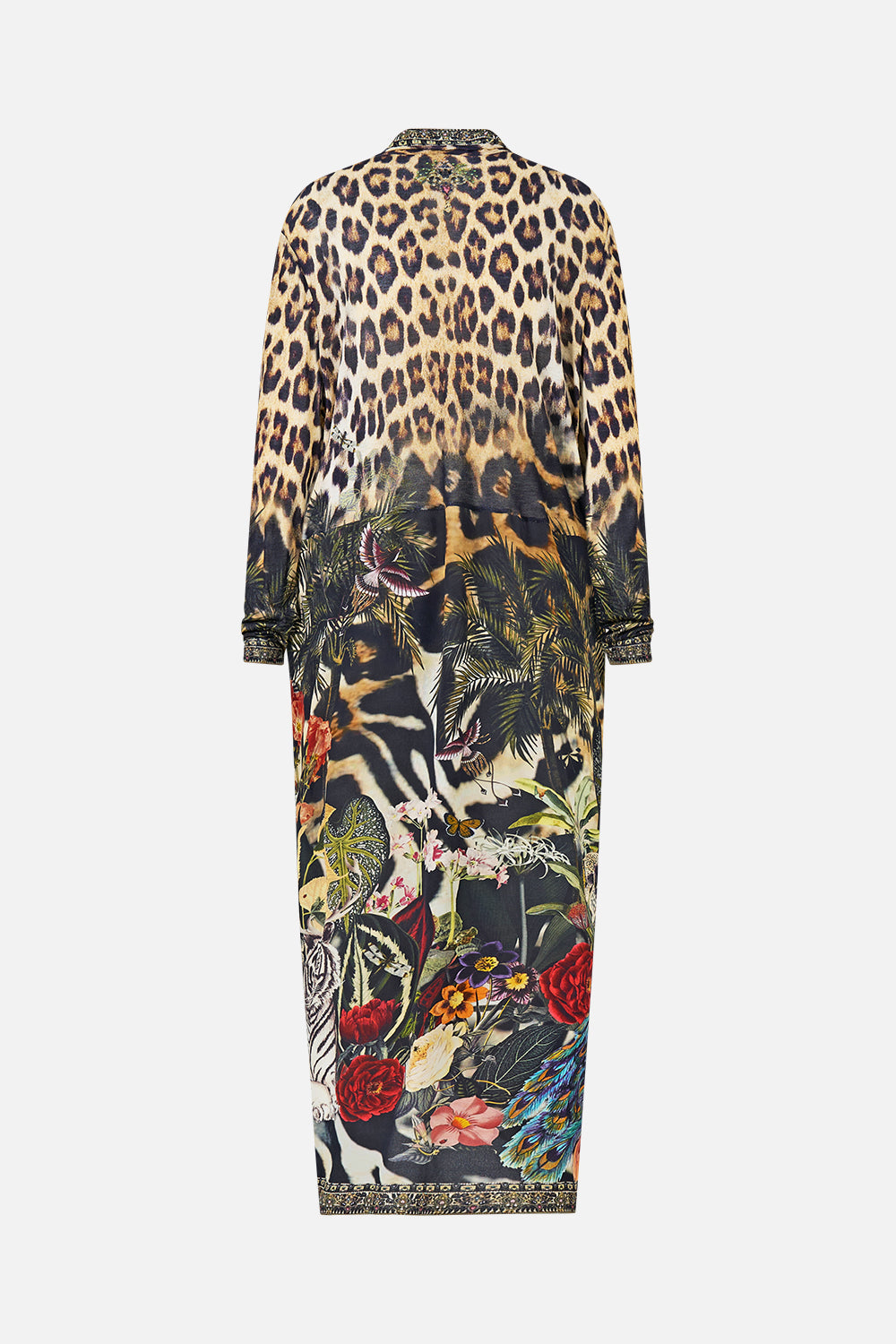 The CAMILLA Long Casual Jacket With Pockets Leotigra Land in our Leotigra Land print.