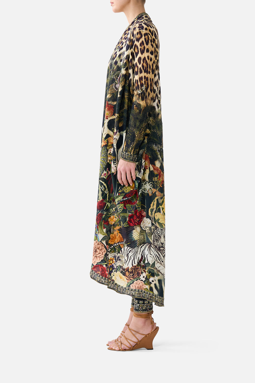 The CAMILLA Long Casual Jacket With Pockets Leotigra Land in our Leotigra Land print.