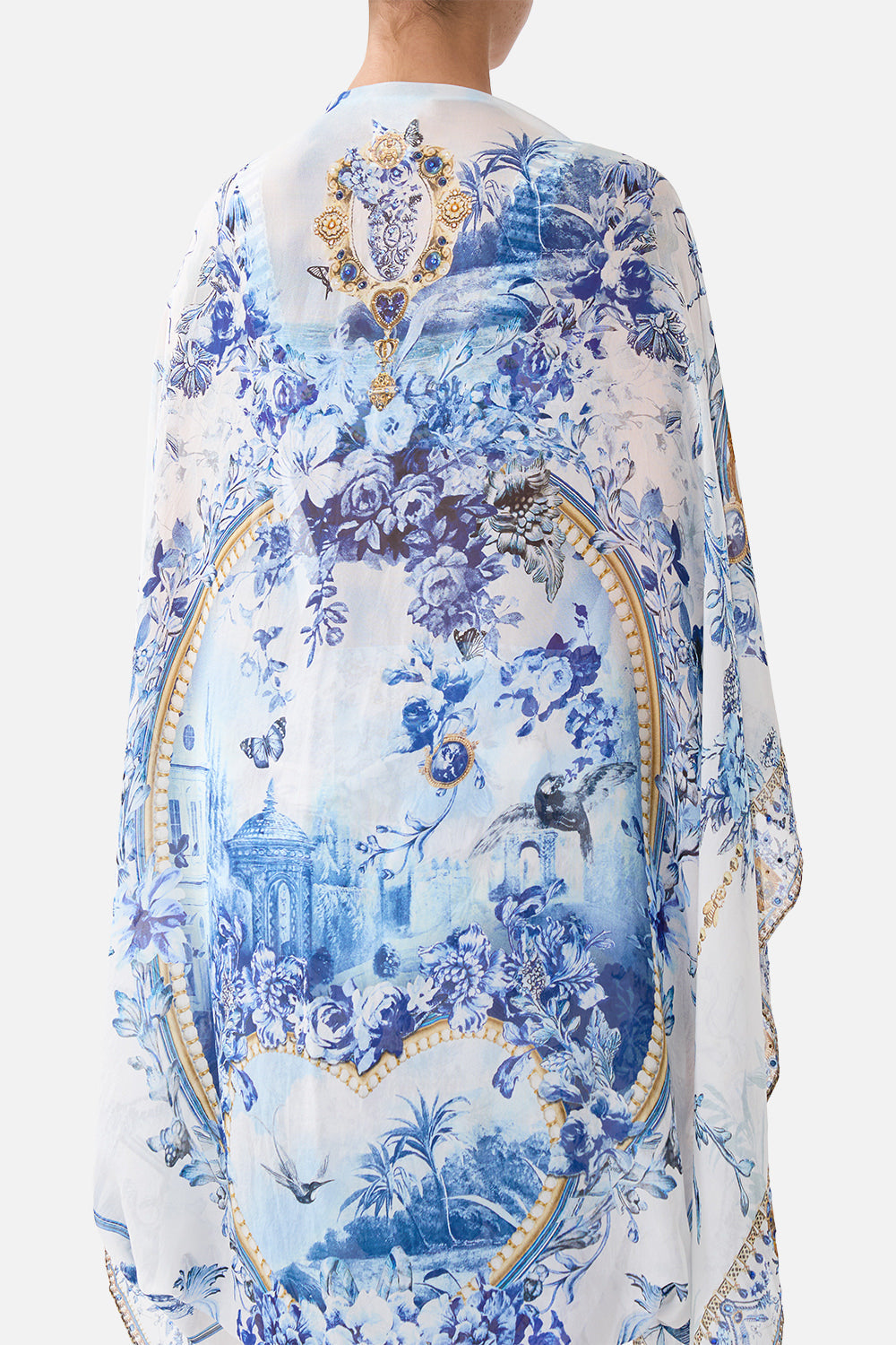 The CAMILLA Silk Chiffon Shrug The Porcelain Parlour in our The Porcelain Parlour print.
