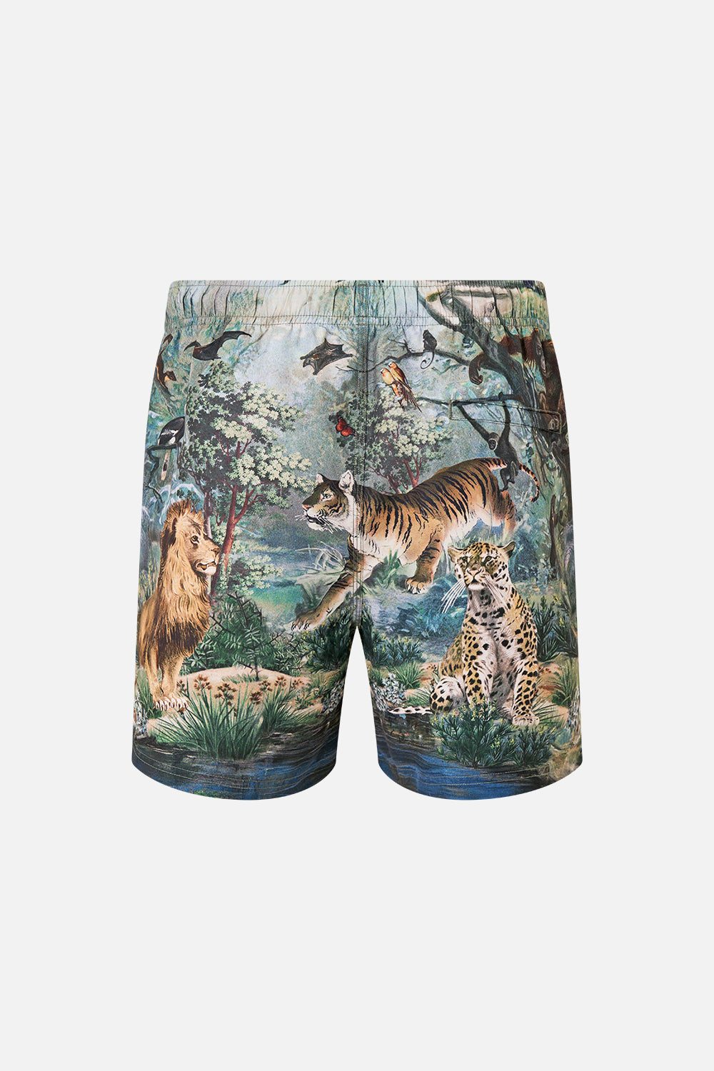 The CAMILLA MID LENGTH BOARDSHORT WITH ELASTIC WAIST ANIMALS IN THE PALACE