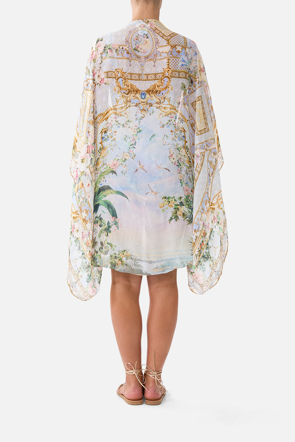 The CAMILLA Silk Chiffon Shrug Sisi Society in our Sisi Society print.