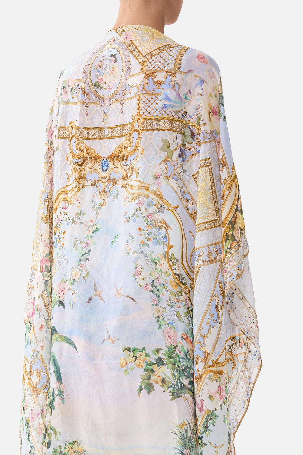The CAMILLA Silk Chiffon Shrug Sisi Society in our Sisi Society print.