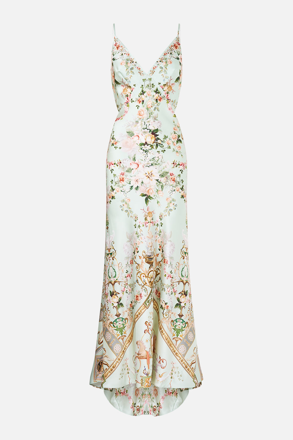 V NECK BIAS SLIP DRESS WITH BACK FRILL WILDFLOWER WUNDERLAND