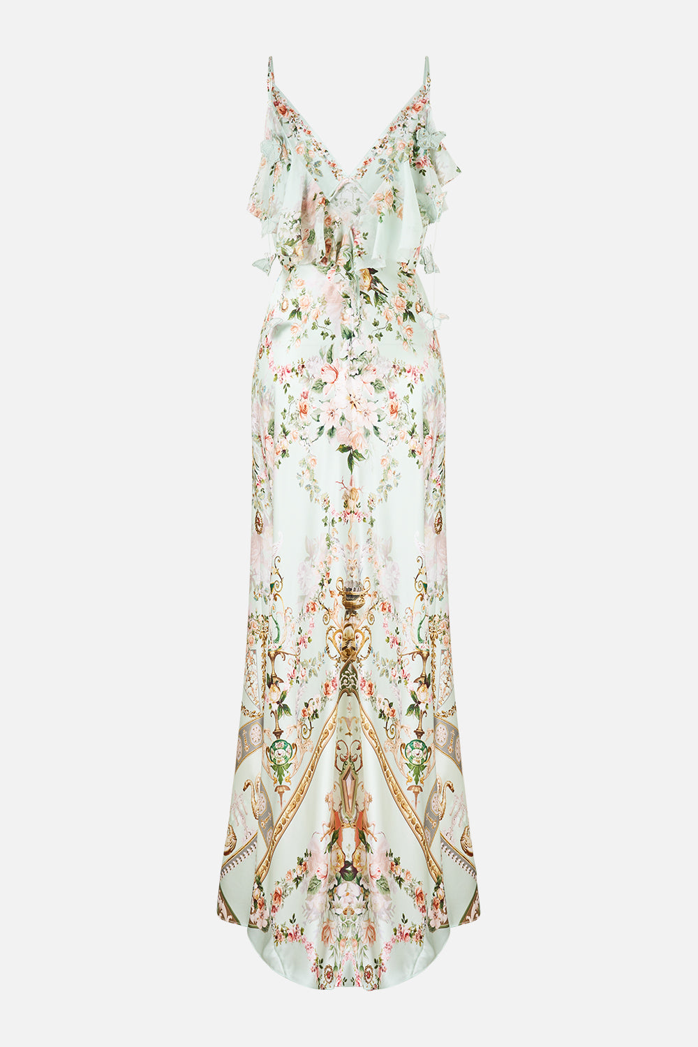 V NECK BIAS SLIP DRESS WITH BACK FRILL WILDFLOWER WUNDERLAND