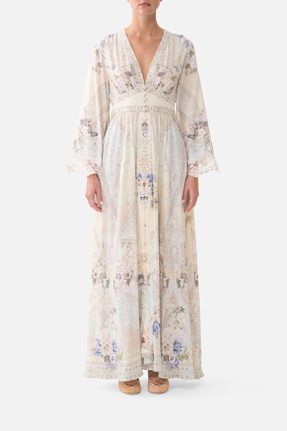 KIMONO SLEEVE DRESS WITH SHIRRING DETAIL LACED WITH LOVE