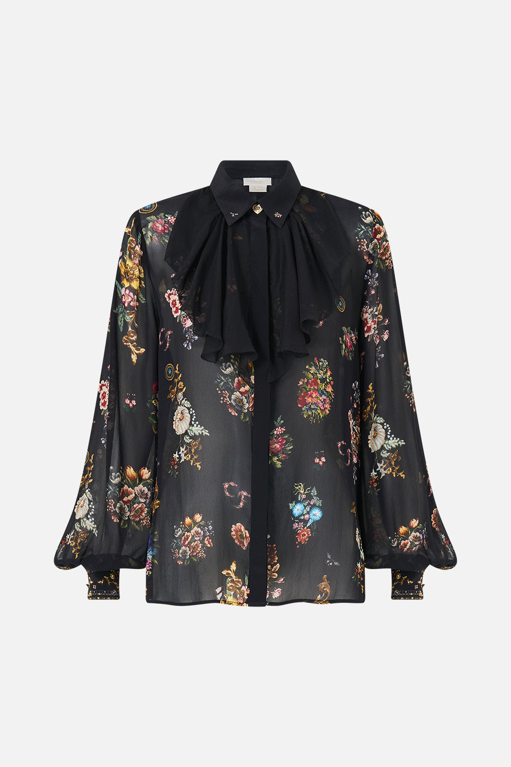 COLLARED SHIRT WITH FRILL NECK DETAIL NIGHT GARDEN