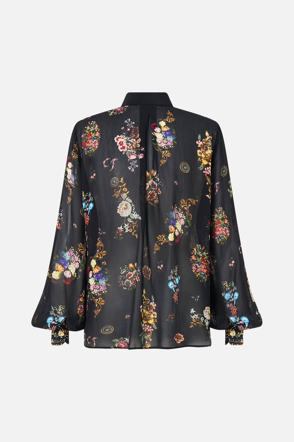COLLARED SHIRT WITH FRILL NECK DETAIL NIGHT GARDEN