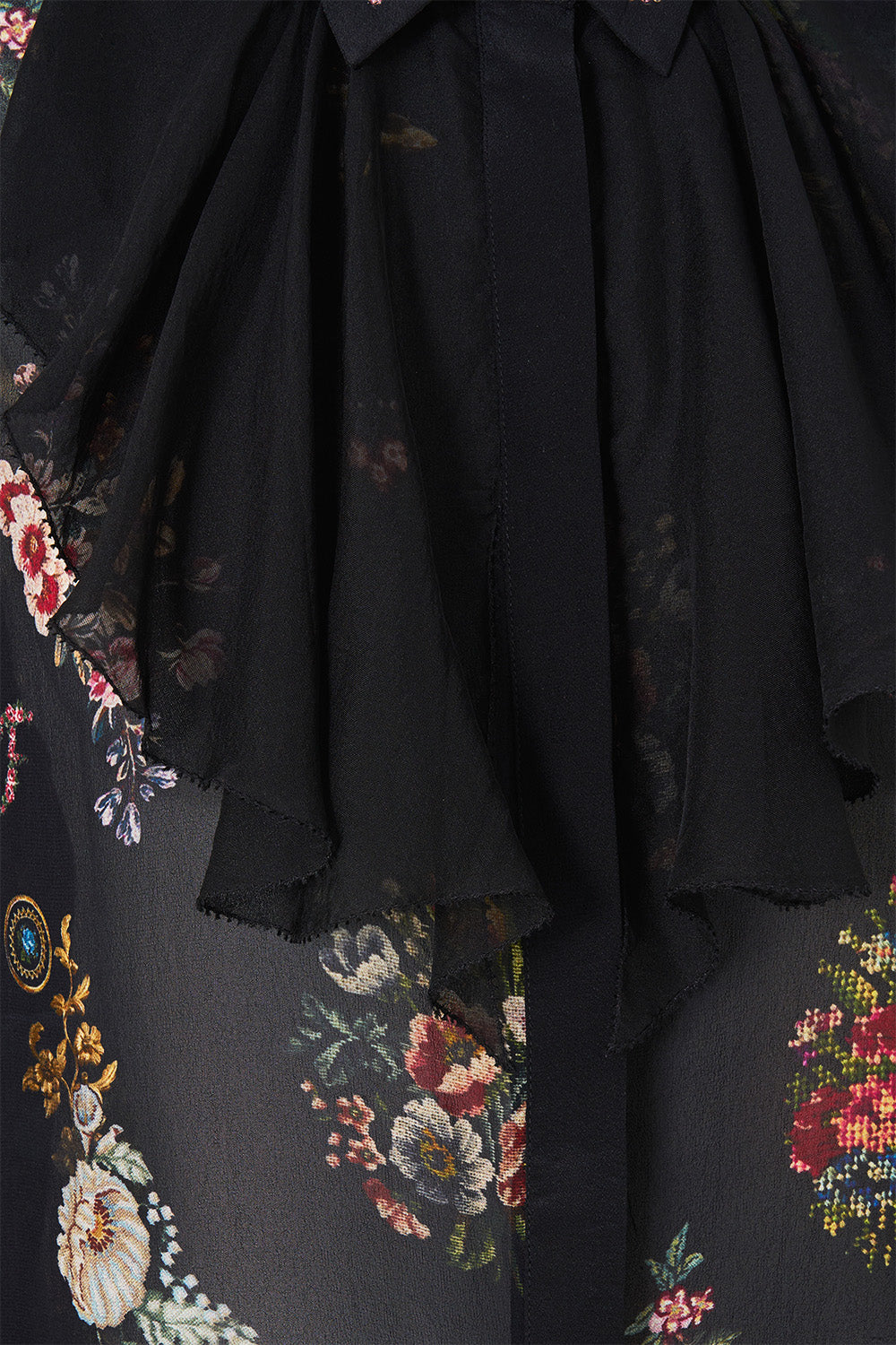 COLLARED SHIRT WITH FRILL NECK DETAIL NIGHT GARDEN