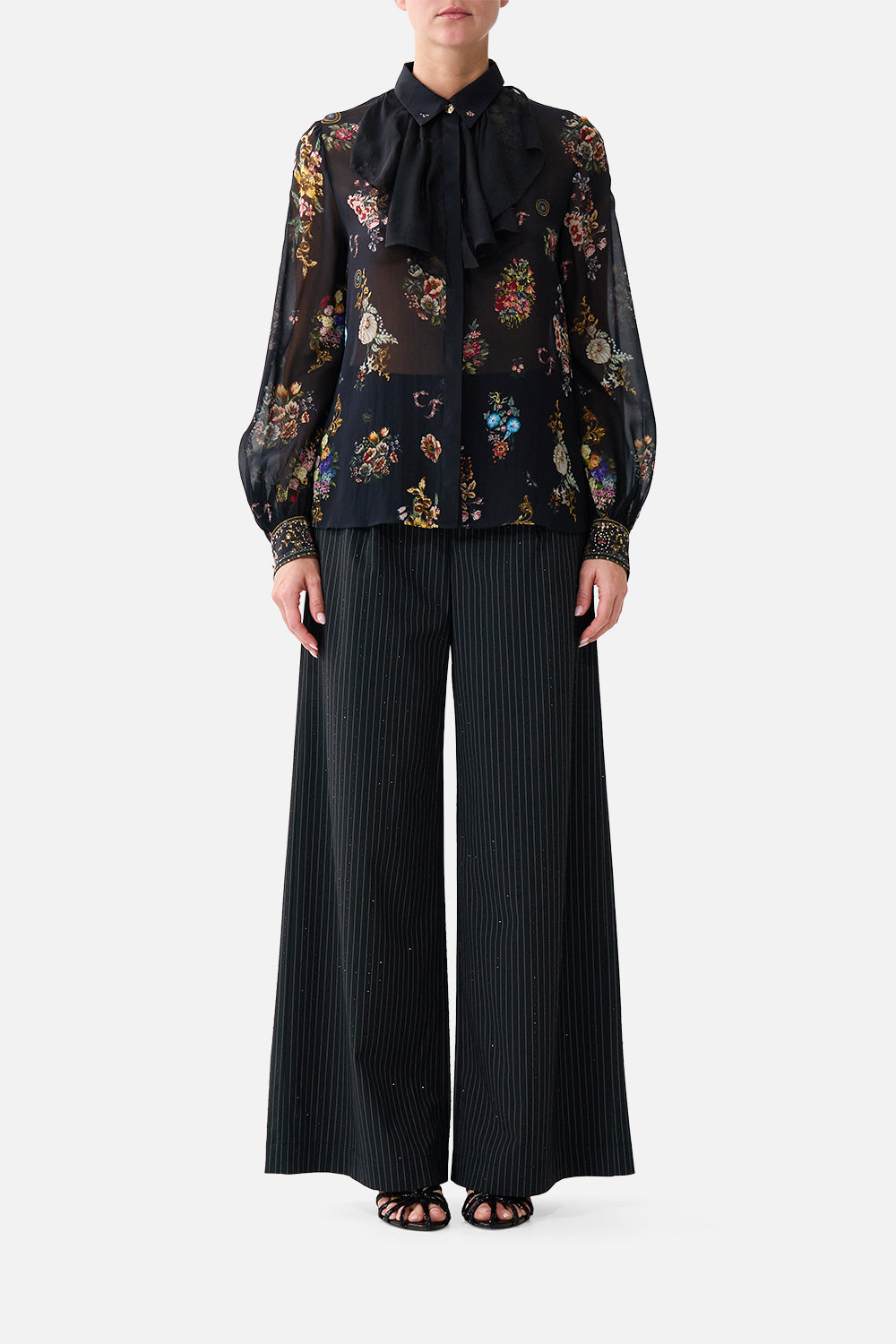 COLLARED SHIRT WITH FRILL NECK DETAIL NIGHT GARDEN