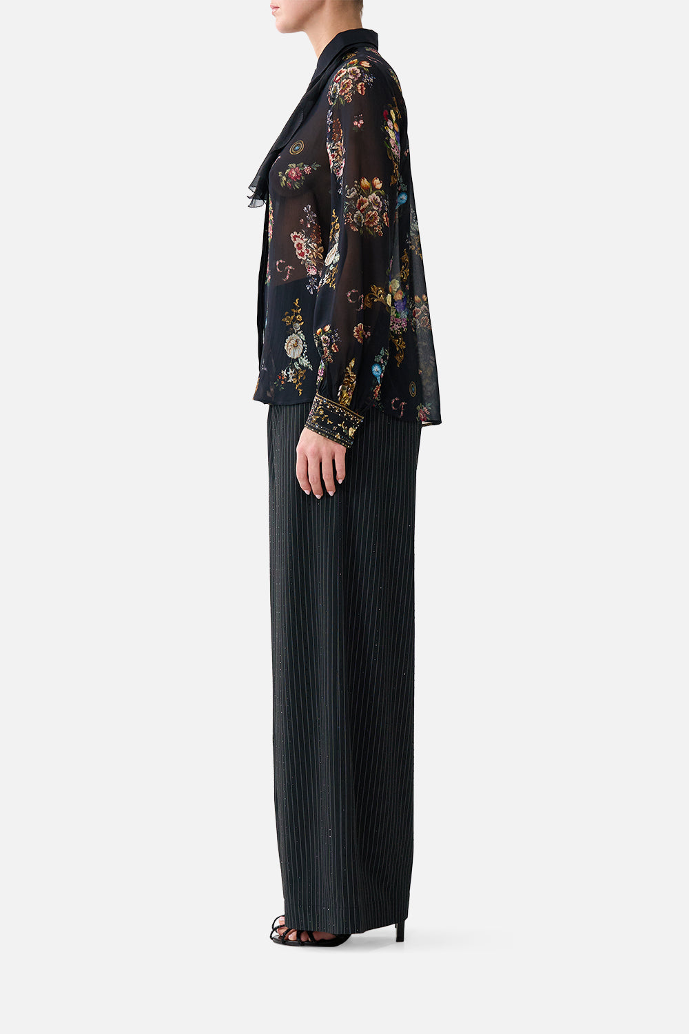 COLLARED SHIRT WITH FRILL NECK DETAIL NIGHT GARDEN