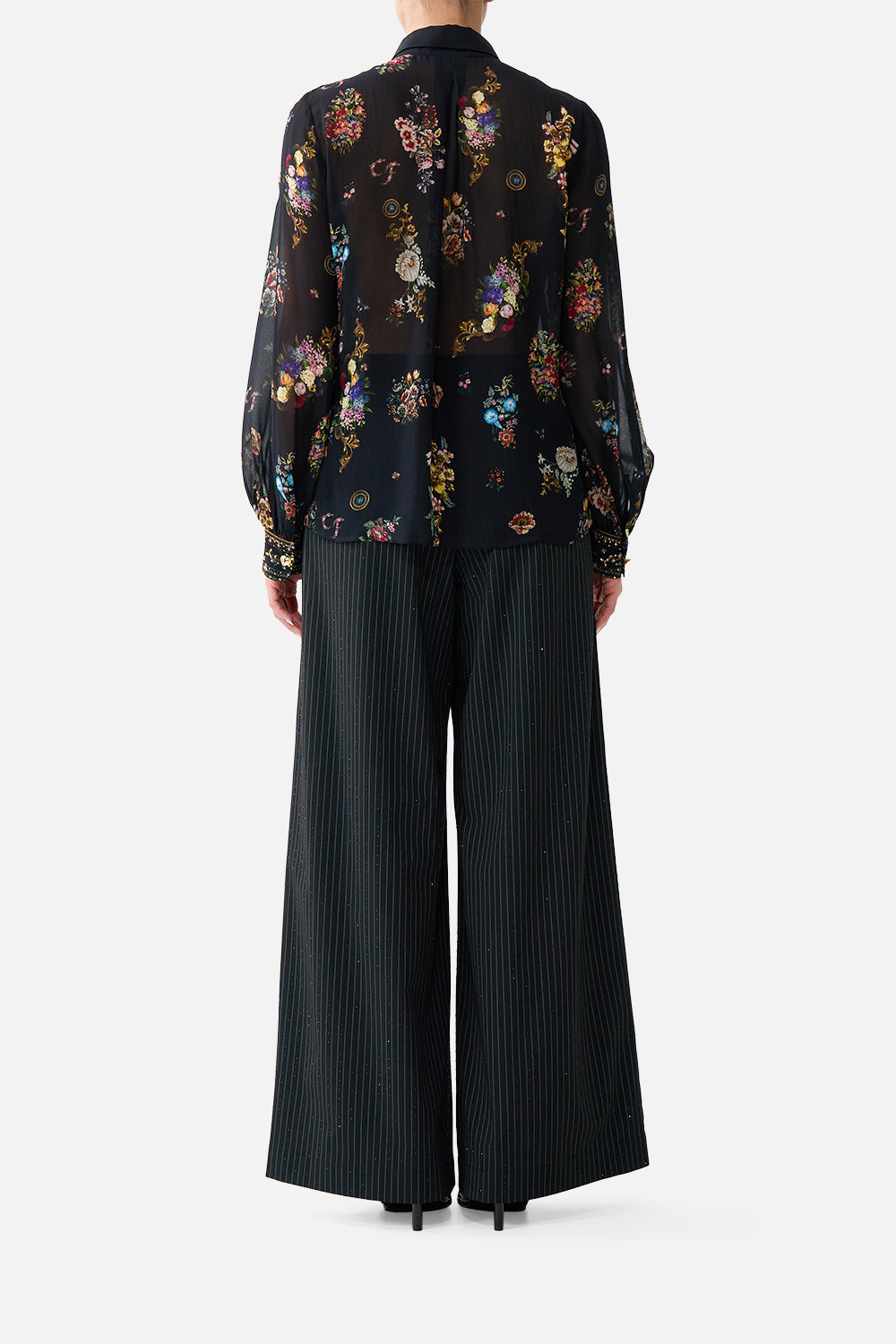 COLLARED SHIRT WITH FRILL NECK DETAIL NIGHT GARDEN