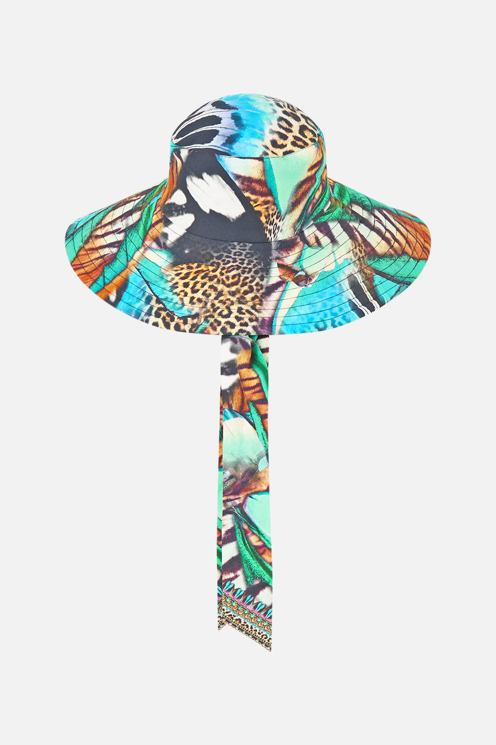 WIDE BRIM BUCKET HAT WITH TIE BUTTERFLY BOHEMIA