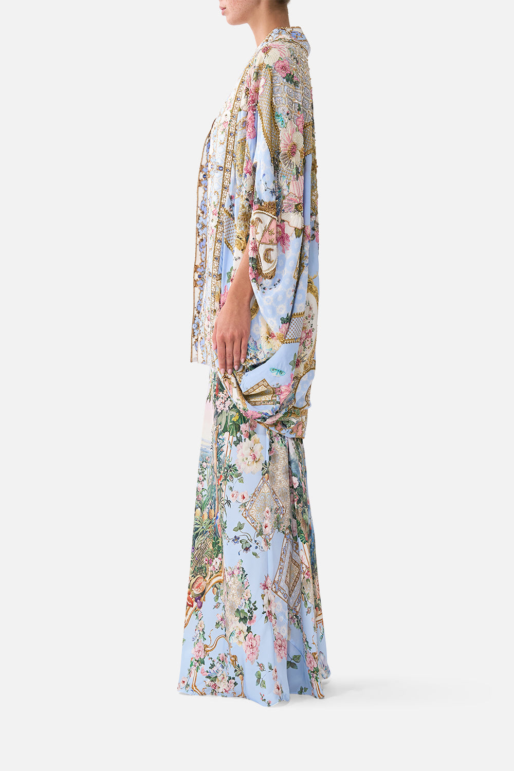 The CAMILLA Open Front Cardi Cape Sisi Society in our Sisi Society print.