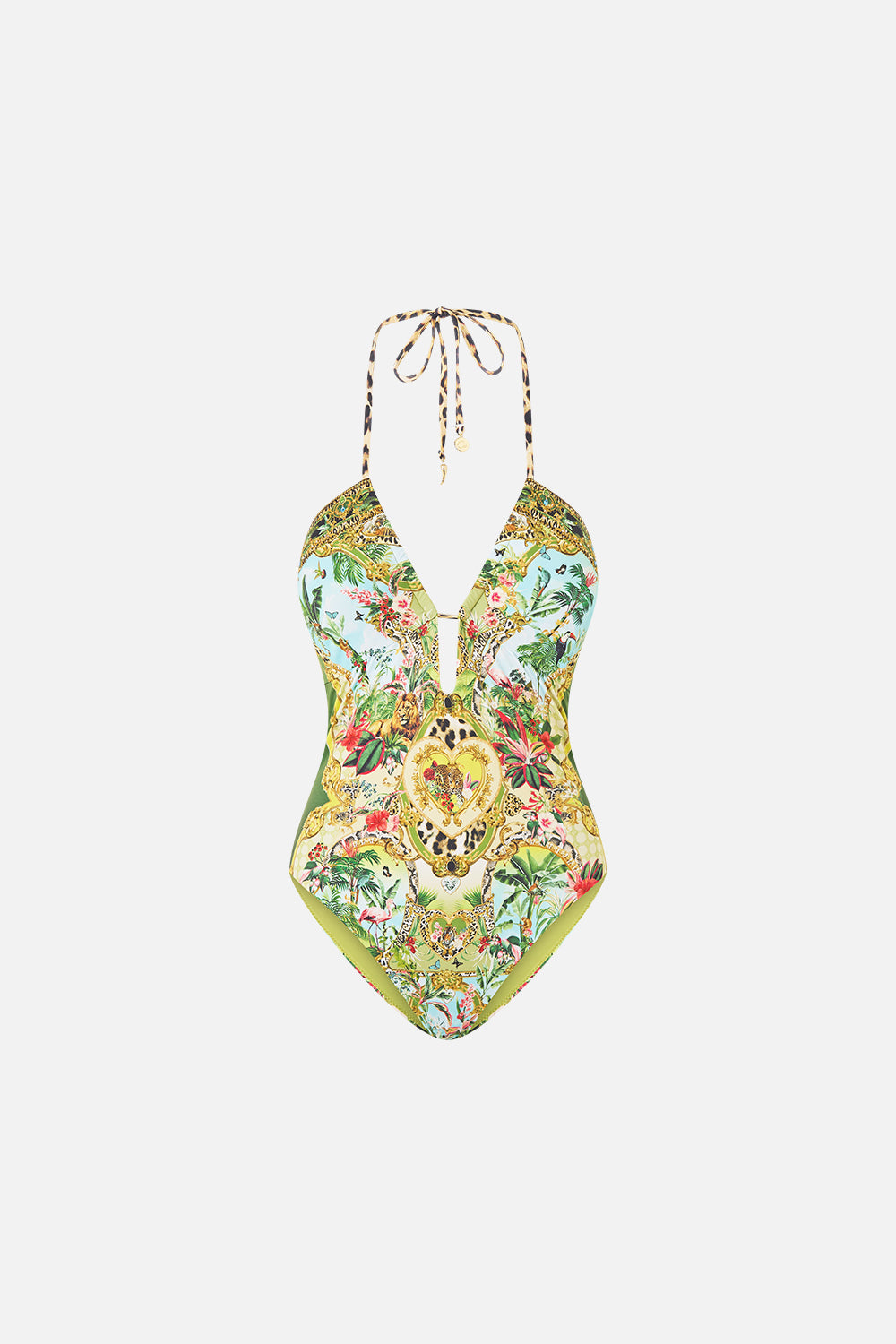 The CAMILLA Halter Neck Tie One Piece W/ Keyhole Wanderlust Empire in our Wanderlust Empire print.