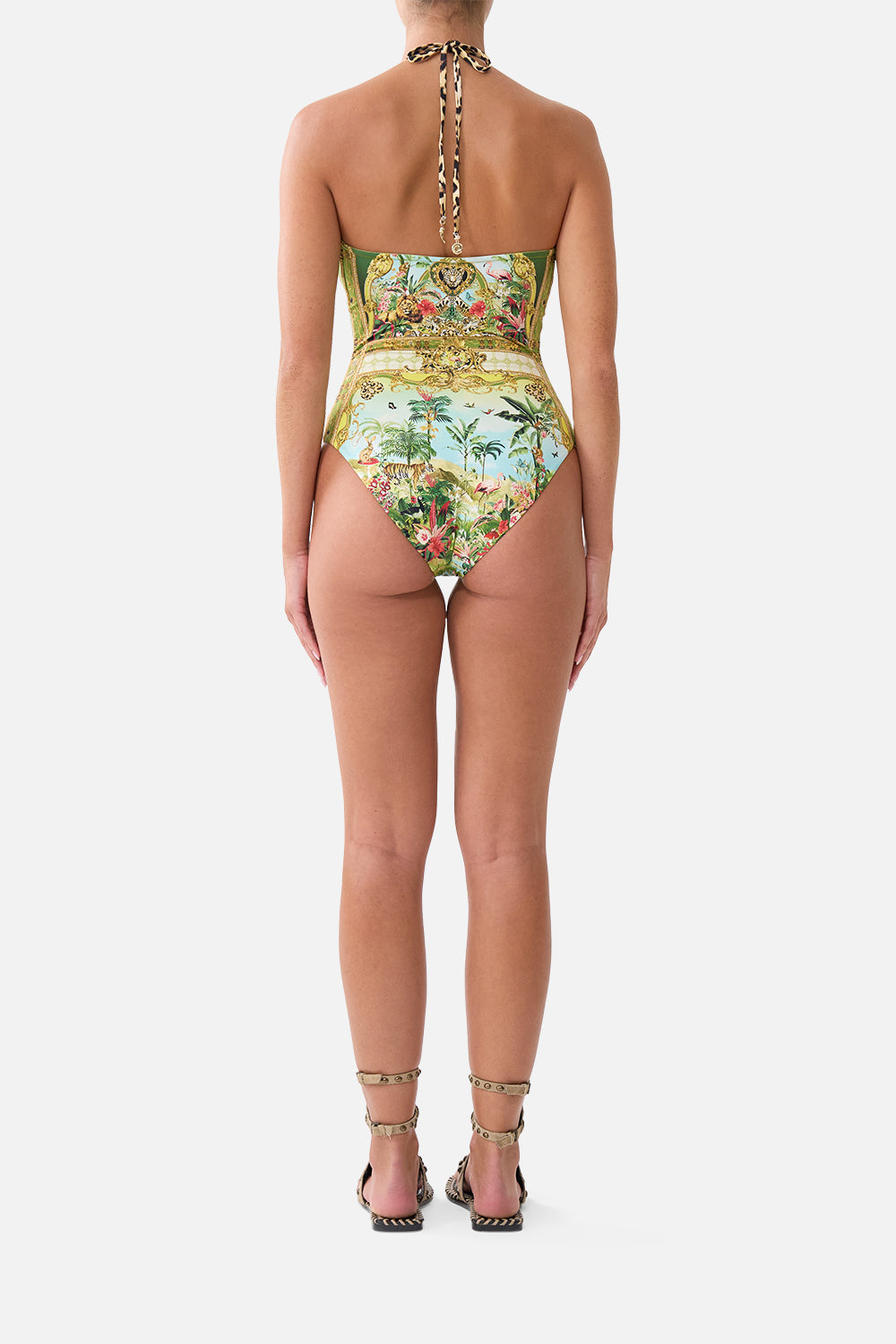 The CAMILLA Halter Neck Tie One Piece W/ Keyhole Wanderlust Empire in our Wanderlust Empire print.