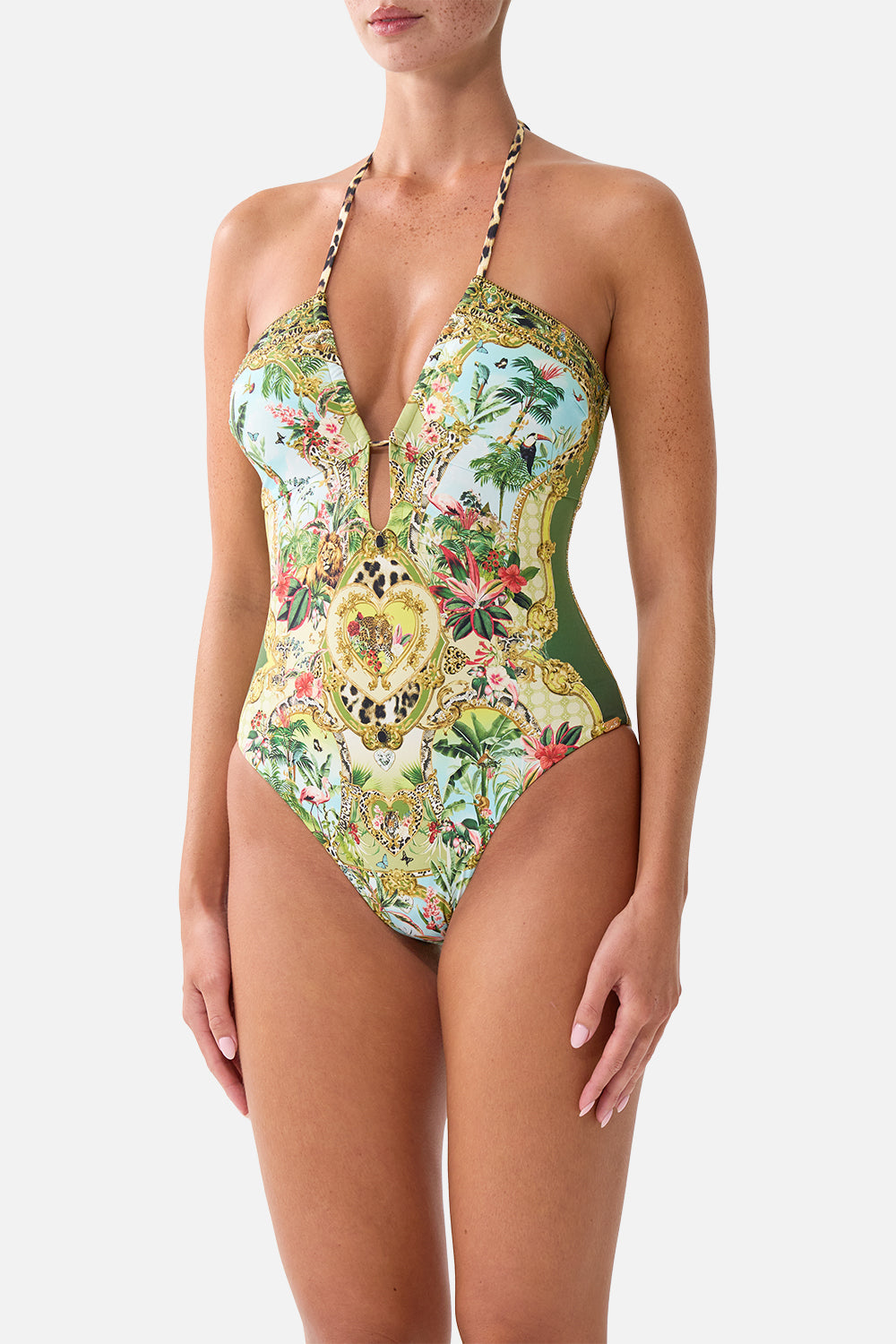 The CAMILLA Halter Neck Tie One Piece W/ Keyhole Wanderlust Empire in our Wanderlust Empire print.