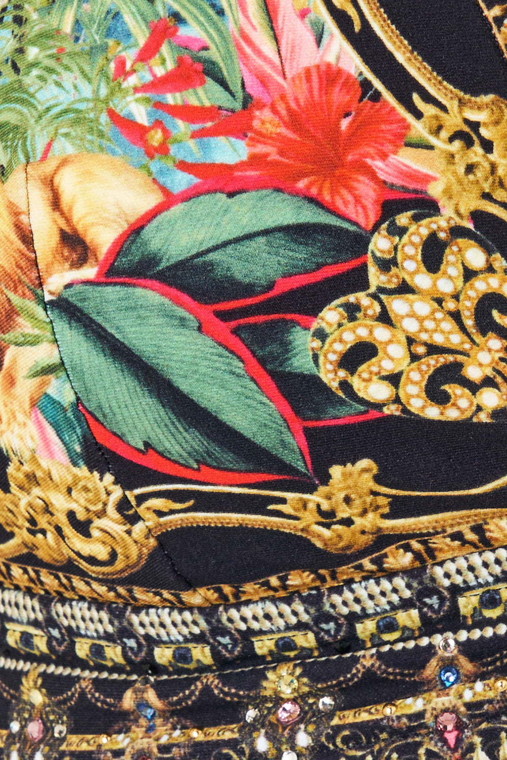 The CAMILLA SHIRRED WAIST LONG DRESS PALACE ZOOLOGY in our PALACE ZOOLOGY print.