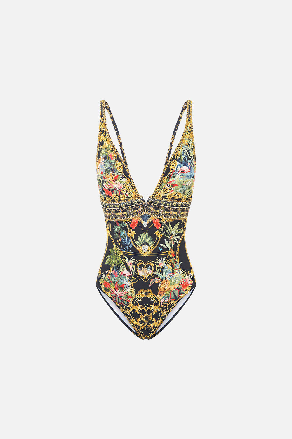 The CAMILLA High Tri One Piece W/ Front Trim Palace Zoology in our Palace Zoology print.