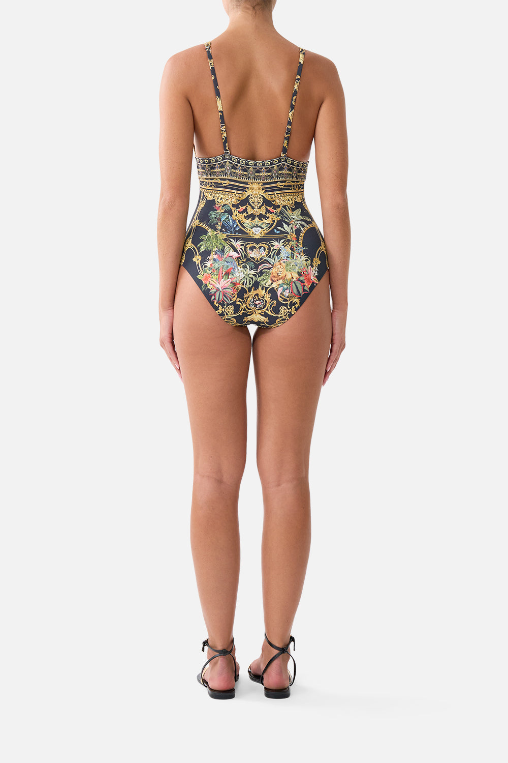 The CAMILLA High Tri One Piece W/ Front Trim Palace Zoology in our Palace Zoology print.