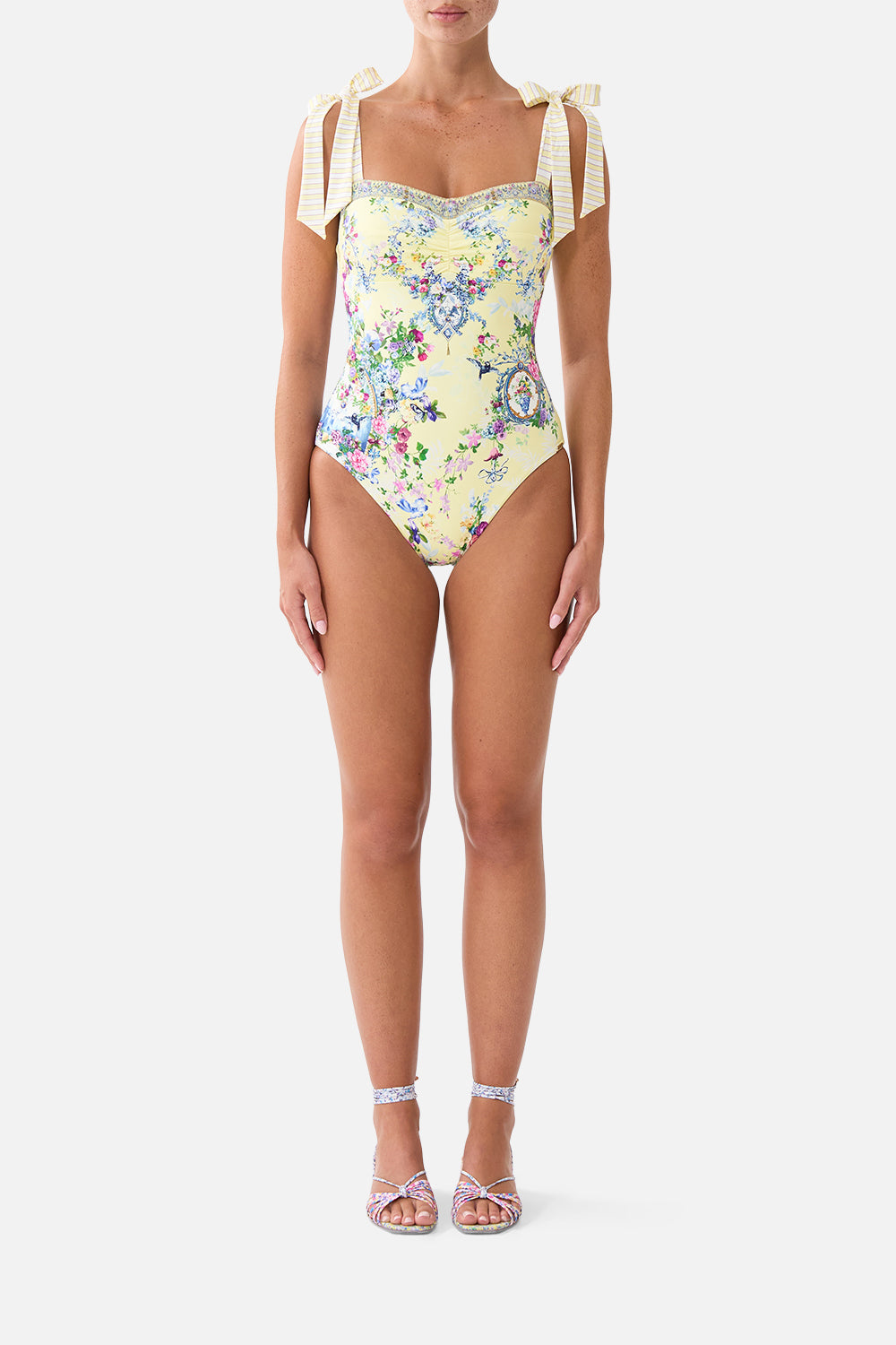 The CAMILLA Panelled Bodice One Piece W/ Tie Straps Chinoiserie Child in our Chinoiserie Child print.