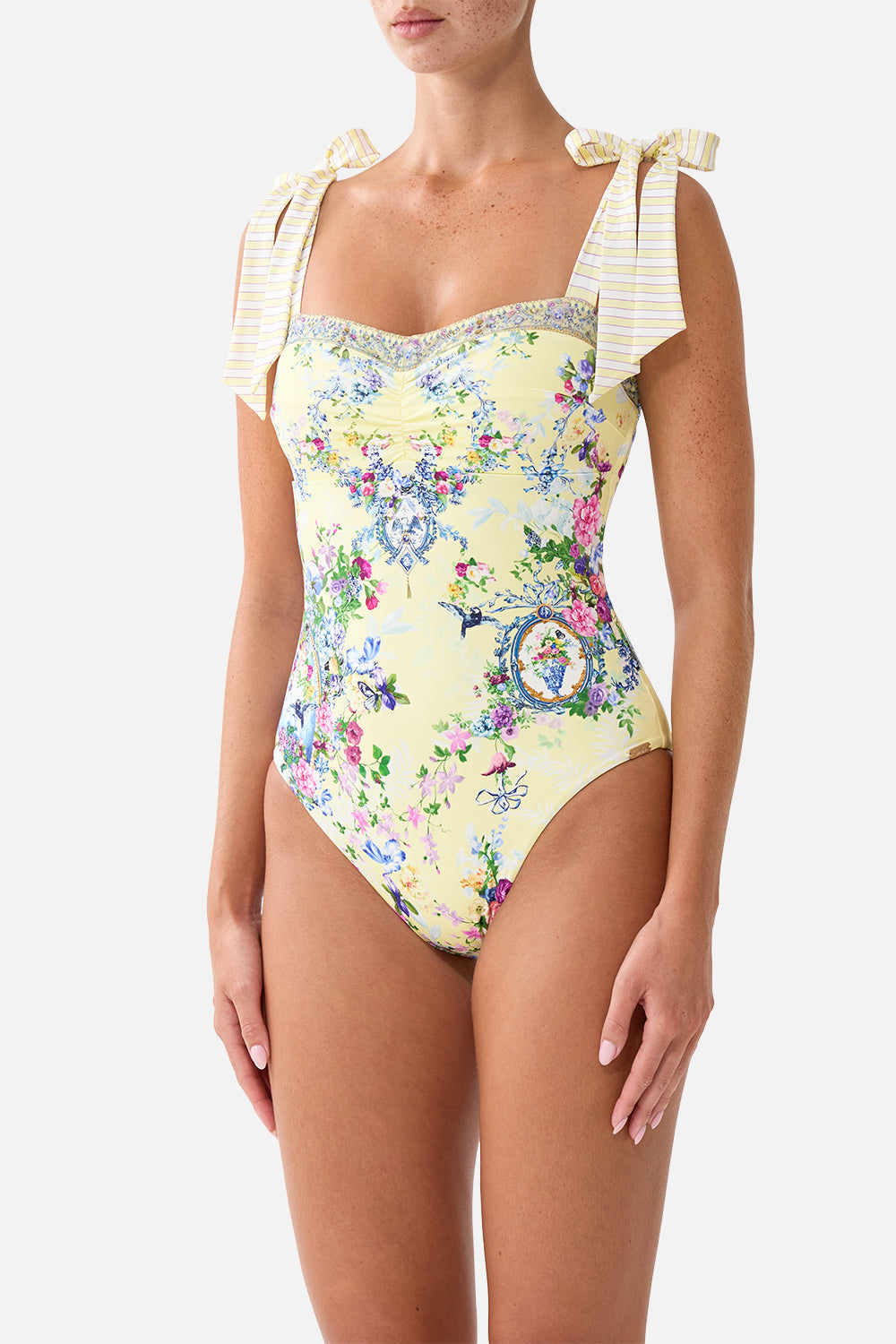 The CAMILLA Panelled Bodice One Piece W/ Tie Straps Chinoiserie Child in our Chinoiserie Child print.