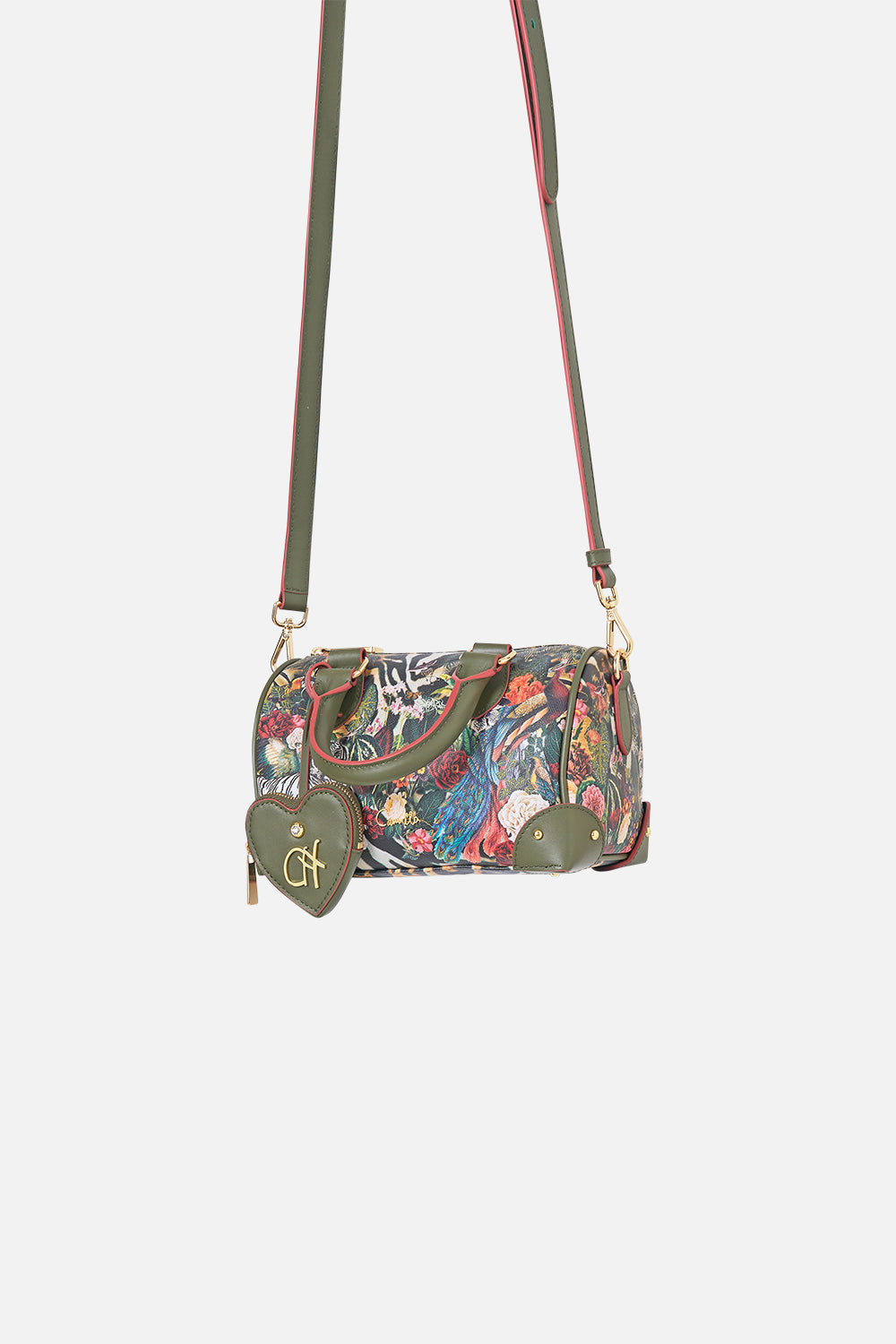 The CAMILLA Barrel Bag with Leather Trims in our Leotigra Land print, fabric detail.