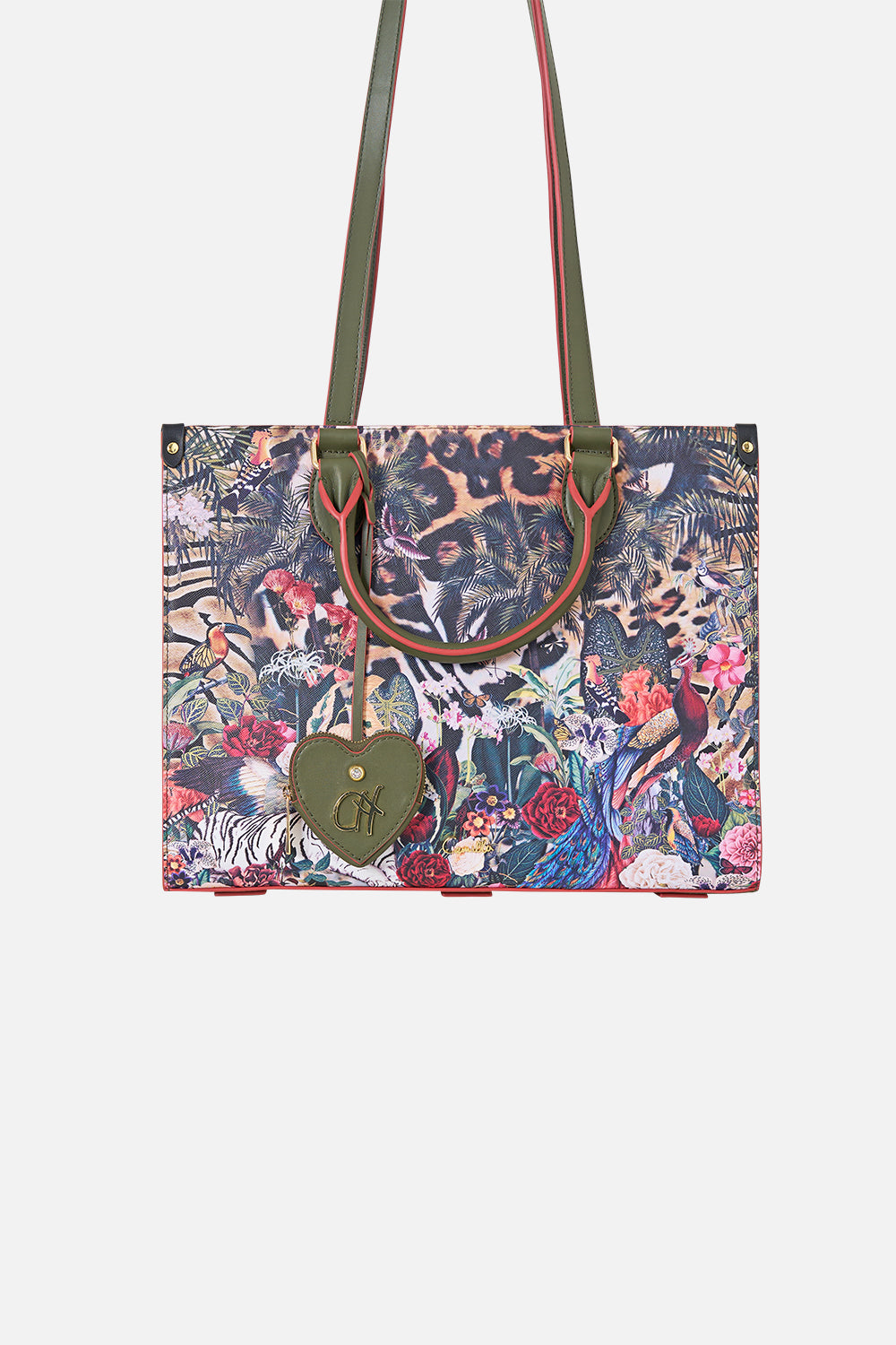 The CAMILLA East West Tote With Leather Trims Leotigra Land in our Leotigra Land print.