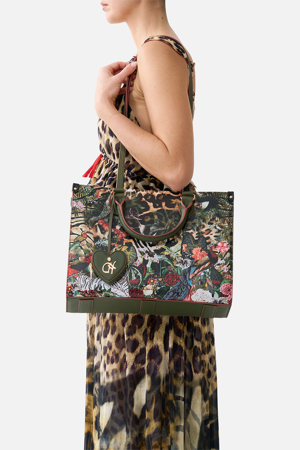 The CAMILLA East West Tote With Leather Trims Leotigra Land in our Leotigra Land print.
