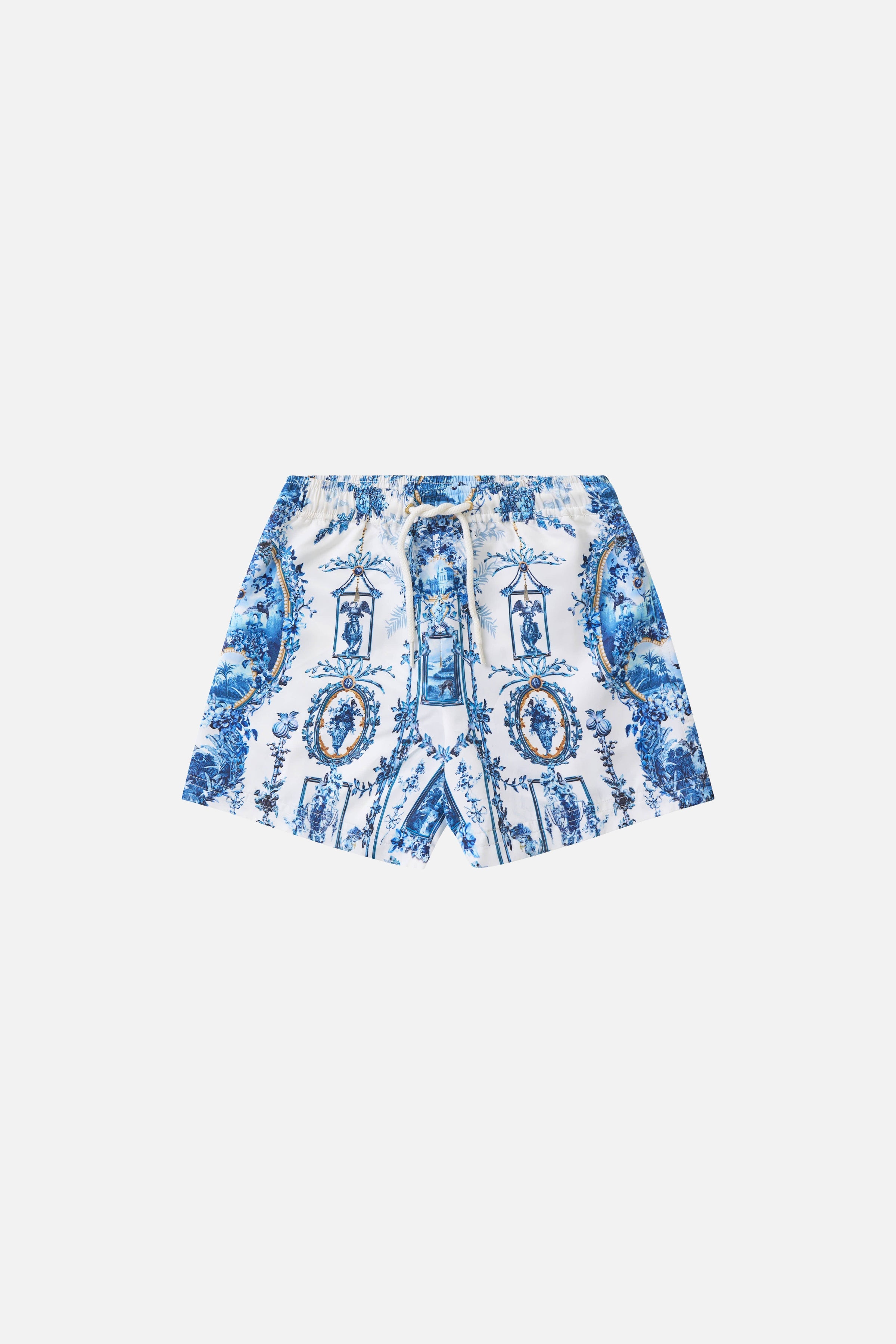 The CAMILLA Boys Mid Length Boardshort W/ Elastic Waist The Porcelain Parlour in our The Porcelain Parlour print.