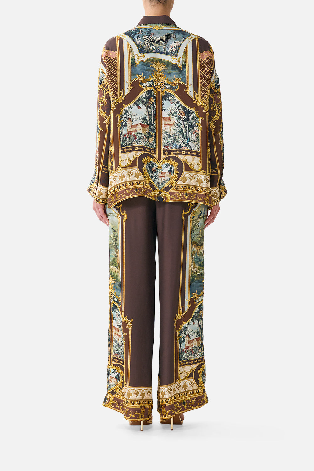 The CAMILLA Wide Leg Waisted Pant Animals in the Palace in our Animals in the Palace print.