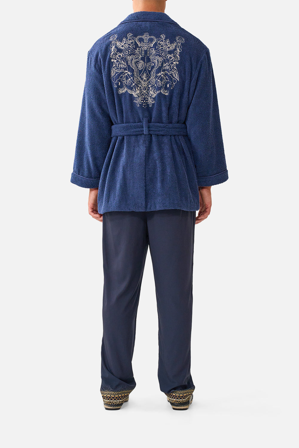 The CAMILLA Mid Length Robe in our Cloaked in Baroque print, back view on model.