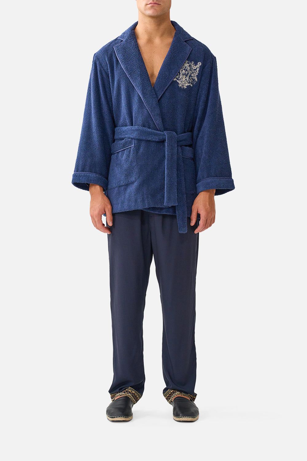 The CAMILLA Tapered Elasticated Lounge Pant in our Cloaked in Baroque print, front view on model.