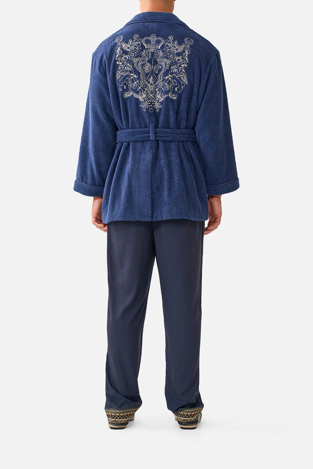 The CAMILLA Tapered Elasticated Lounge Pant in our Cloaked in Baroque print, back view on model.