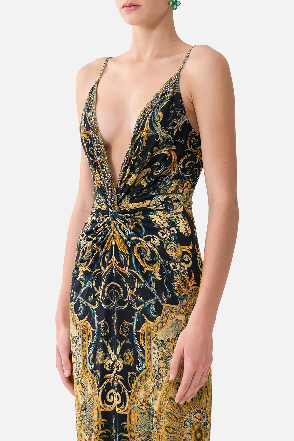 The CAMILLA EYELET WRAP LONG SARONG W TIE WAIST BUTTERFLY BOHEMIA in our BUTTERFLY BOHEMIA print.