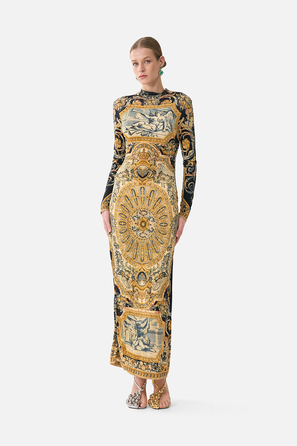 The CAMILLA JERSEY TURTLENECK NIGHT GARDEN in our NIGHT GARDEN print.