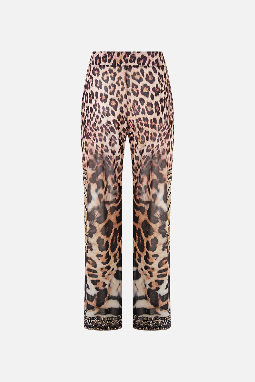 The CAMILLA Mesh Straight Leg Beach Pant Leotigra Land in our Leotigra Land print.