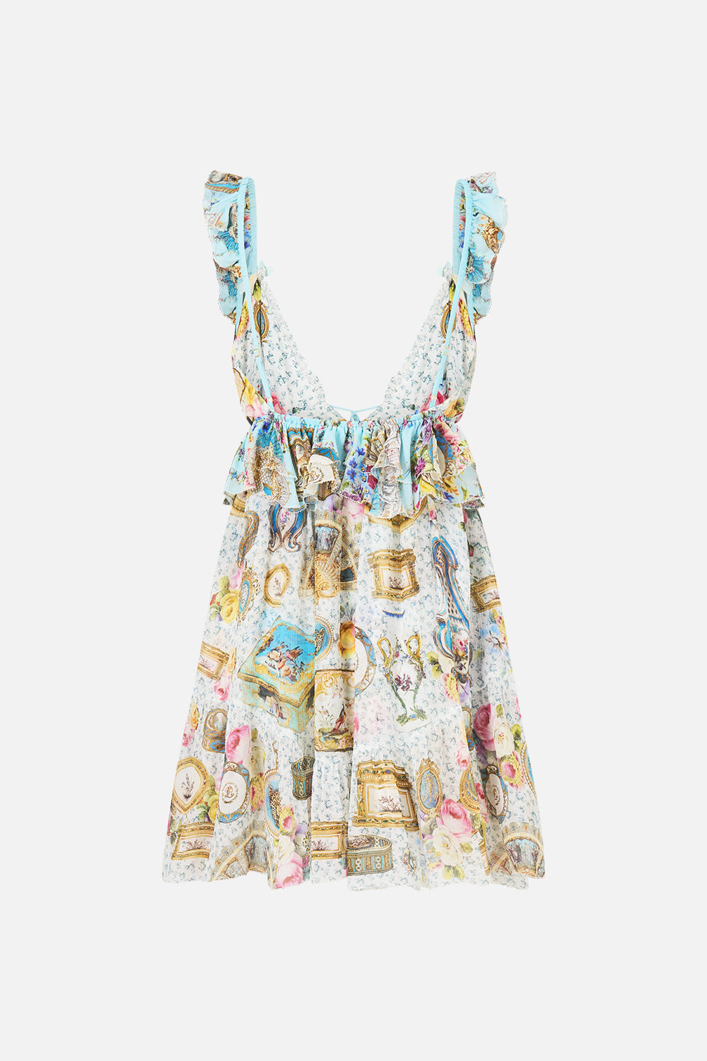 The CAMILLA ASYMMETRIC SPLICED RUFFLE DRESS ART FOR THE ARTISANS in our ART FOR THE ARTISANS print.