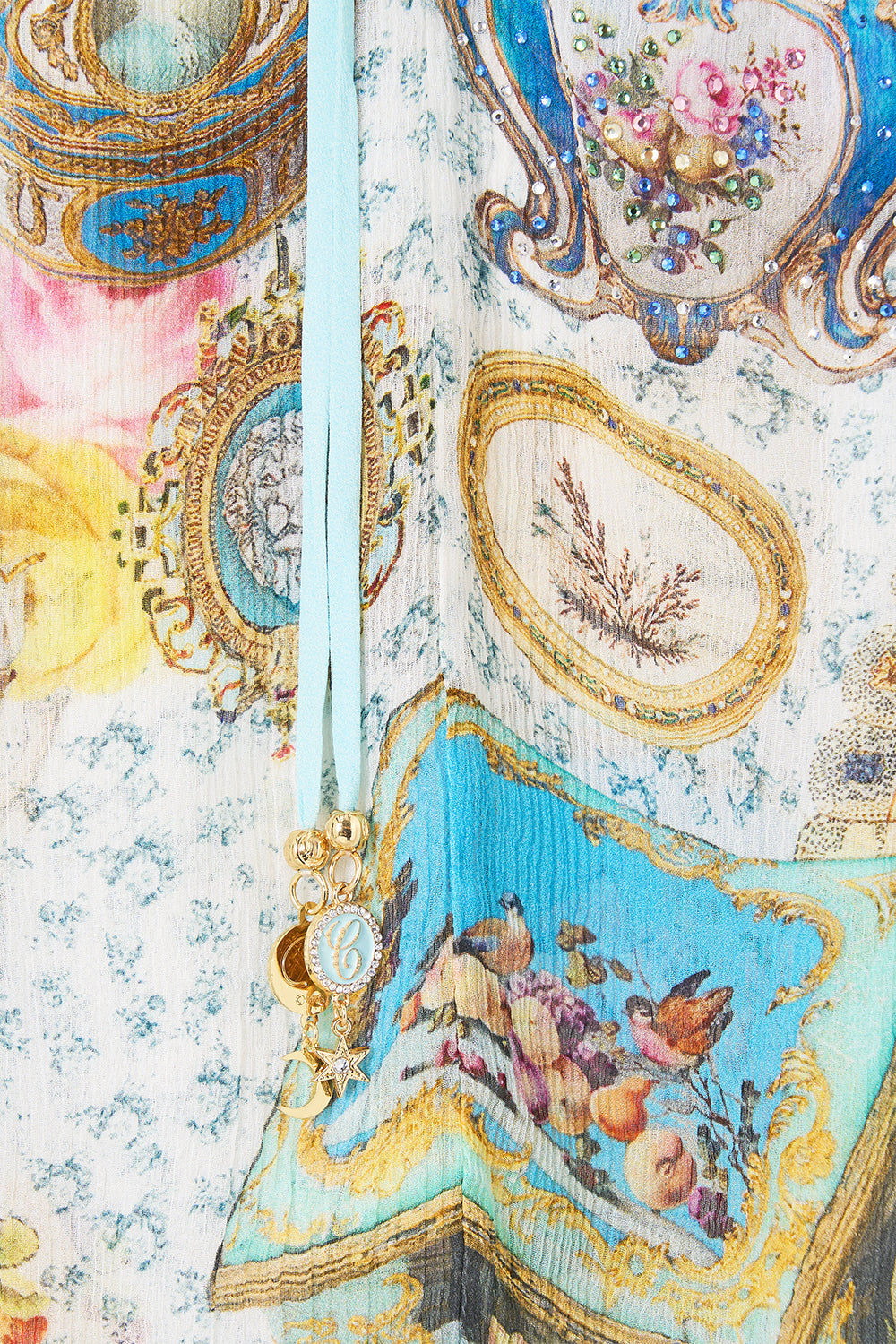 The CAMILLA ASYMMETRIC SPLICED RUFFLE DRESS ART FOR THE ARTISANS in our  print.