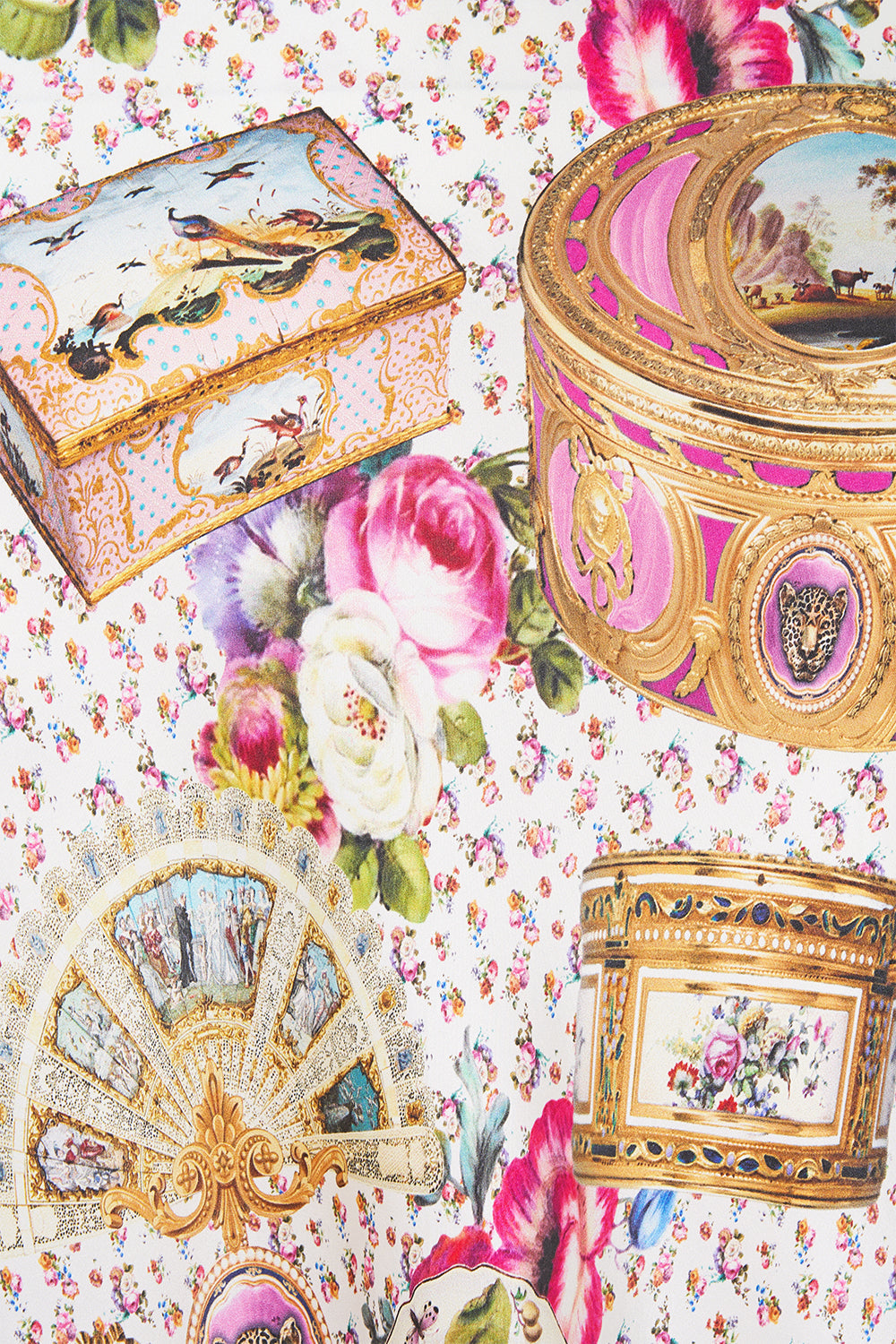 The CAMILLA V-Neck Long Bias Slip Dress With Train in our In The Heart Of Art print.