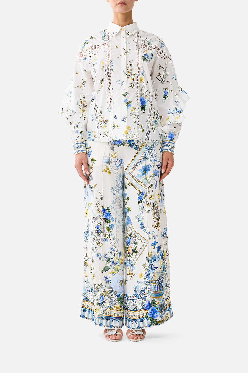 BUTTON SHIRT WITH FRILL DETAIL DANDELION SKIES