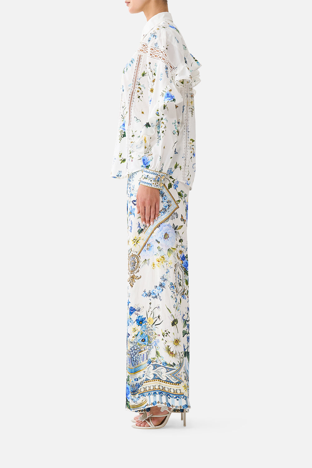BUTTON SHIRT WITH FRILL DETAIL DANDELION SKIES